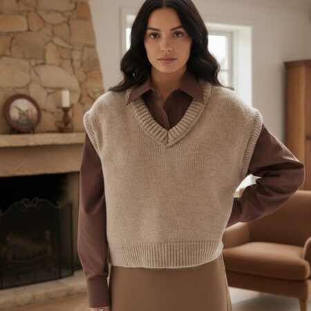 Vizon V Yaka Düz Triko  Süveter