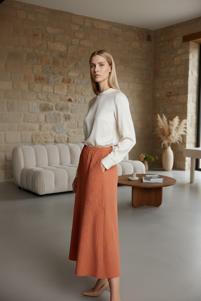 Kadın Beli Lastikli Zikzaklı Etek