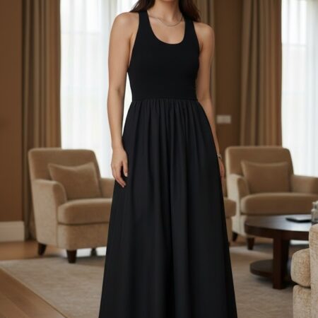 Kadın Kolsuz Halter Yaka Uzun Elbise