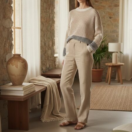 Kadın Bisiklet Yaka Renk Bloklu Oversize Triko Kazak