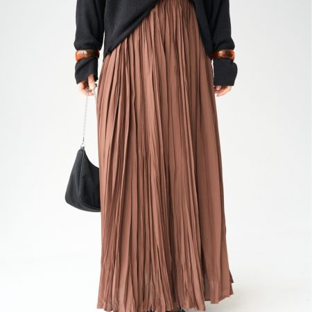 Kadın Beli Lastikli-Fermuarlı Uzun Kraş Etek