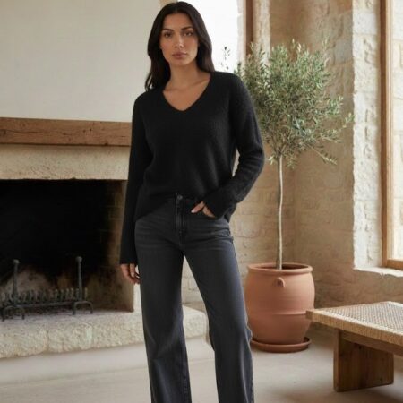 Kadın V Yaka Yumoş Triko Kazak