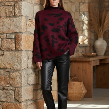 Kadın Bordo Kendinden Yarım Balıkçı Triko Kazak