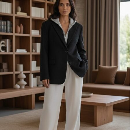 Kadın Siyah Fermuarlı Sweatshirt Detaylı Oversize Ceket