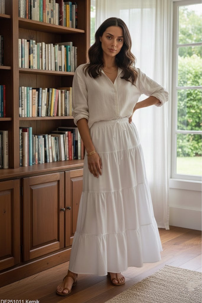 Kadın Beli Lastikli İpli Fırfırlı Etek