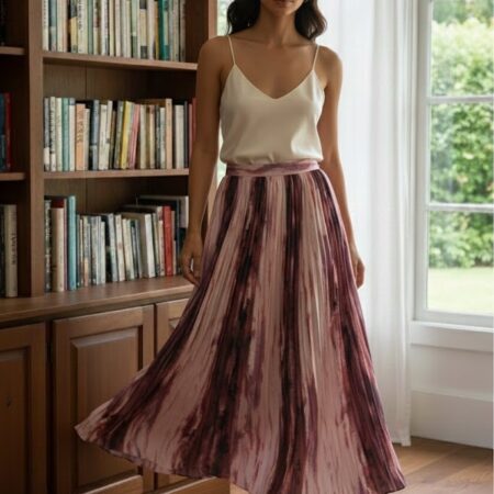 Kadın Desenli Saten Uzun Etek