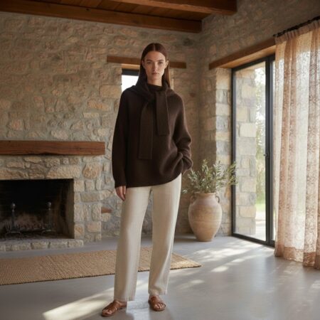 Acı Kahve Kendinden Şallı Triko