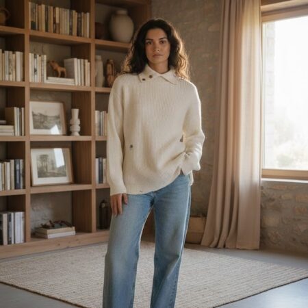 Kadın Mendil Yaka Yırtıklı Triko Kazak