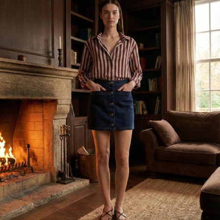 Kadın Oversize Şeritli Viskon Gömlek