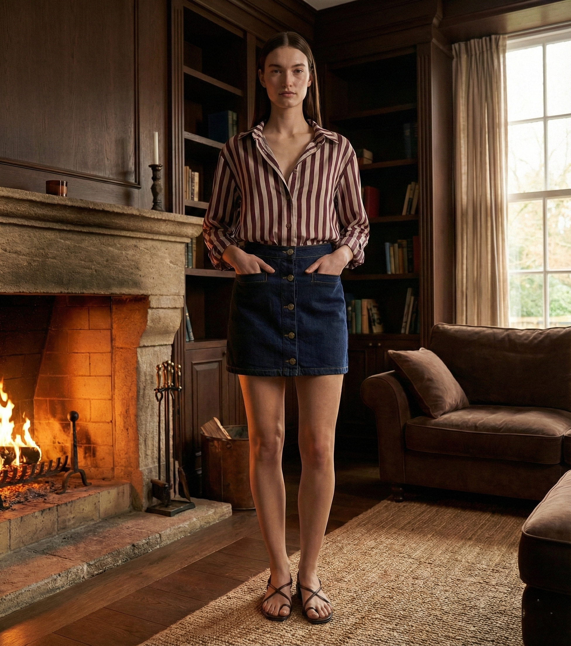 Kadın Oversize Şeritli Viskon Gömlek