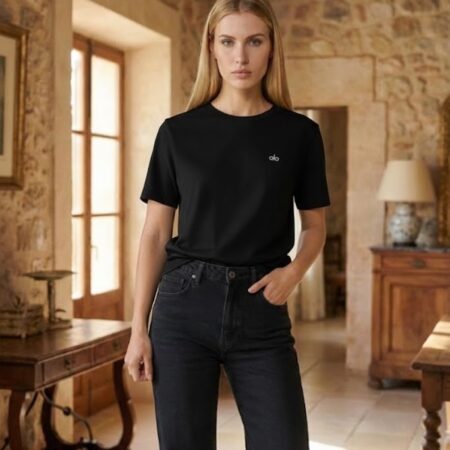 Kadın Bisiklet Yaka Baskılı Pamuklu T-Shirt