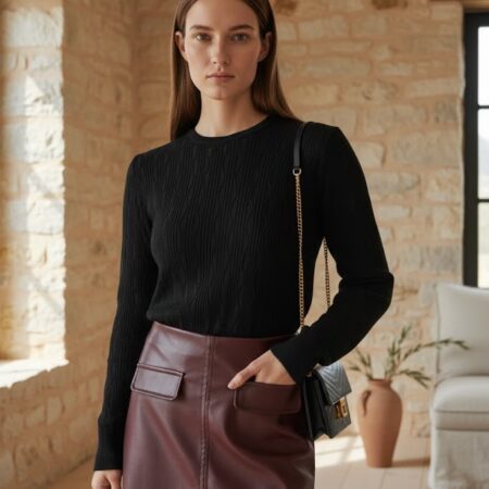 Kadın Bisiklet Yaka Ajurlu İnce Triko Kazak