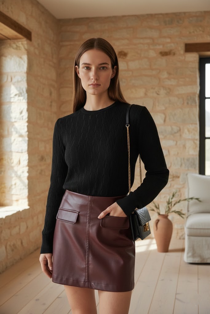 Kadın Bisiklet Yaka Ajurlu İnce Triko Kazak