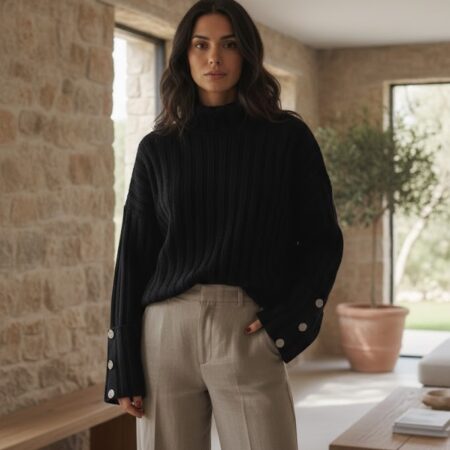 Kadın Bordo Balıkçı Yaka Düğme Detaylı Triko Kazak