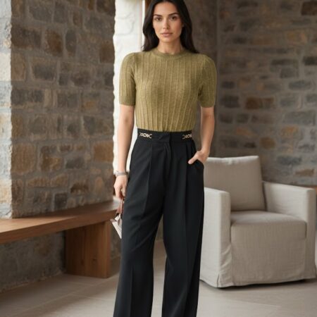 Kadın Fitil Desenli Bisiklet Yaka Viskon Triko Kazak