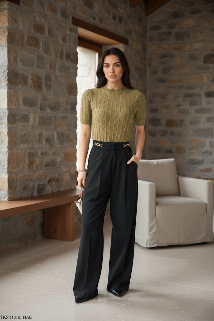 Kadın Fitil Desenli Bisiklet Yaka Viskon Triko Kazak