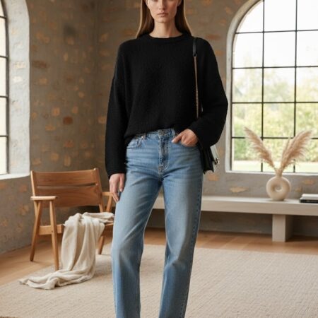 Kadın Siyah Dokulu Bisiklet Yaka Triko Kazak