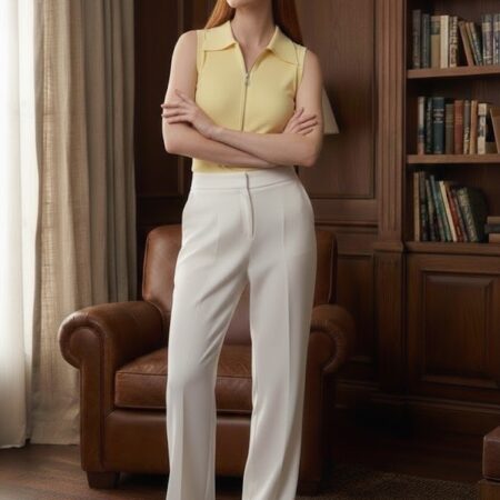 Kadın Sarı Fermuarlı Polo Yaka Zr Muadil Kolsuz Body