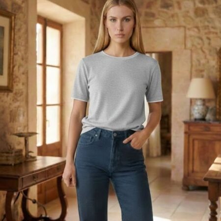 Kadın Bisiklet Yaka İki Renkli T-Shirt