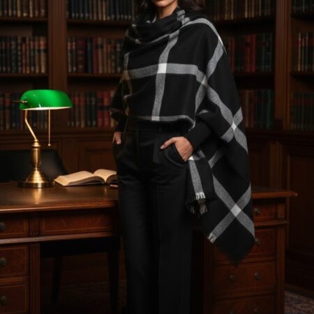 Kare Desenli Atkı Omuz Şalı 70X180 cm 1234 Siyah