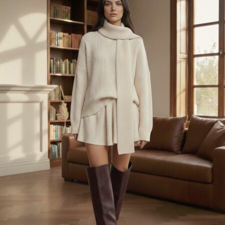 Kadın Atkılı Kazak-Etek 3'lü Triko Takım