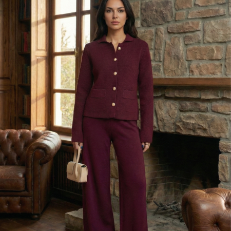 Bordo Beli Lastikli Triko Pantolon