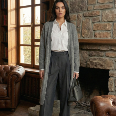 Gri Şal Yaka Uzun Hırka