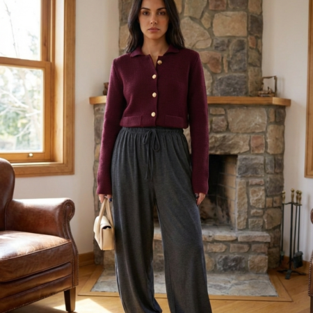 Kadın Antrasit Beli Lastikli Şalvar Pantolon