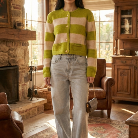 Kadın Bisiklet Yaka Gold Düğmeli Yumoş Triko Hırka