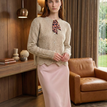 Kadın Fularlı Düğmeli Bisiklet Yaka Triko Hırka