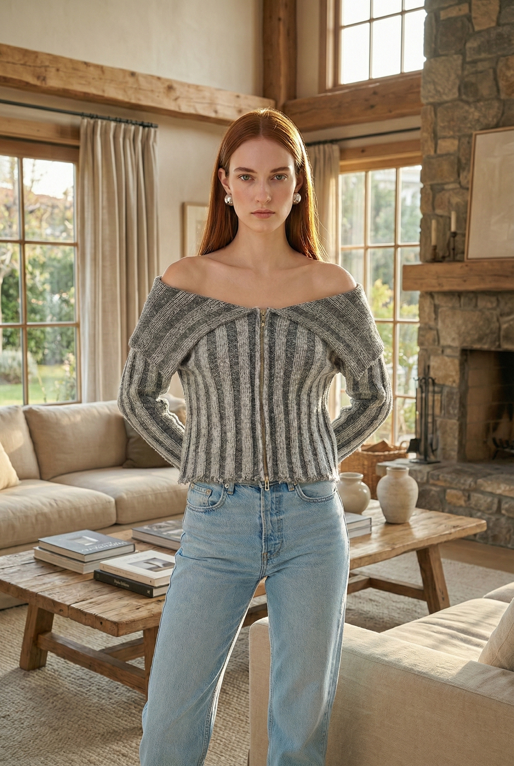 Kadın Kalın Fitilli Degaje Fermuarlı Triko Hırka