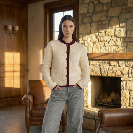 Kadın Vanilya Bisiklet Yaka Yumuşak Dokulu Triko Hırka